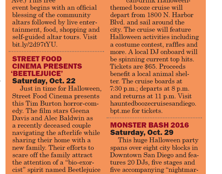 Downtown Calendar – October 2016