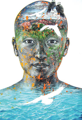 Faces in which to follow nature: Mee Shim’s paintings reflect the juxtaposition of two cultures