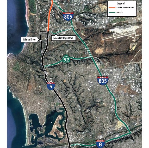 Overnight closure scheduled for Southbound I-5 near La Jolla Village Drive