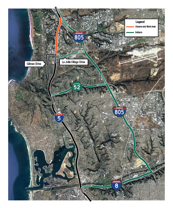 Overnight closure scheduled for Southbound I-5 near La Jolla Village Drive