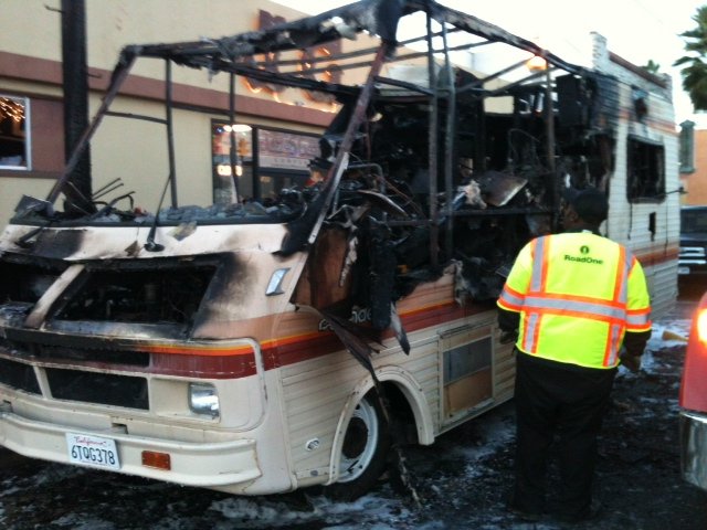 Fire erupts in RV, homeless owner injured