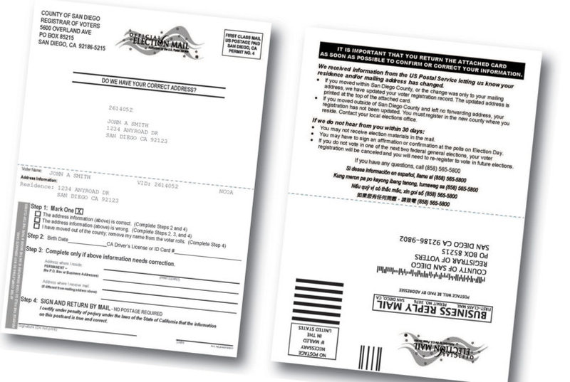 Registrar mails postcards to update voter rolls